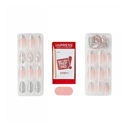 KISS imPRESS Holiday Press on Nails, Only Wish, Silver, Medium Coffin, 30 Count