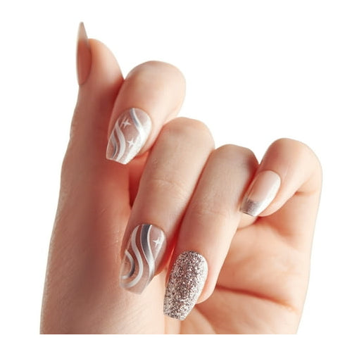 KISS imPRESS Holiday Press on Nails, Only Wish, Silver, Medium Coffin, 30 Count