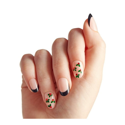 KISS imPRESS Holiday Press on Nails, Soft Glowing Snow, Beige, Short Oval, 30 Count