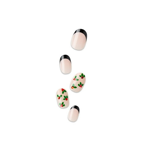 KISS imPRESS Holiday Press on Nails, Soft Glowing Snow, Beige, Short Oval, 30 Count