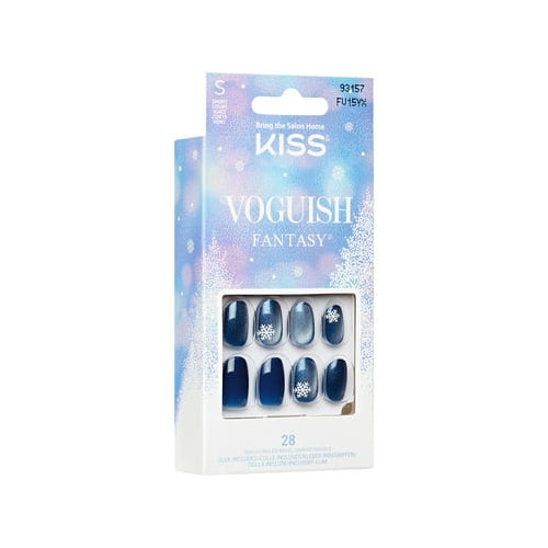 KISS Voguish Fantasy, Holiday Press on Nails, Merry Clause, Blue, Short Oval, 28 Count