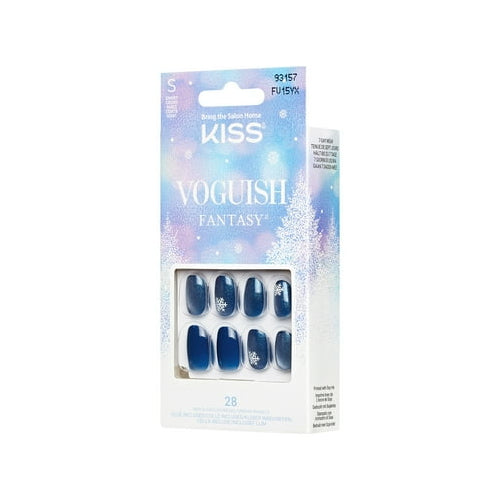 KISS Voguish Fantasy, Holiday Press on Nails, Merry Clause, Blue, Short Oval, 28 Count