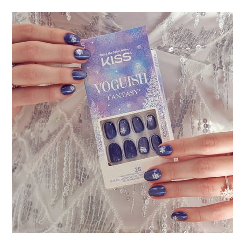 KISS Voguish Fantasy, Holiday Press on Nails, Merry Clause, Blue, Short Oval, 28 Count