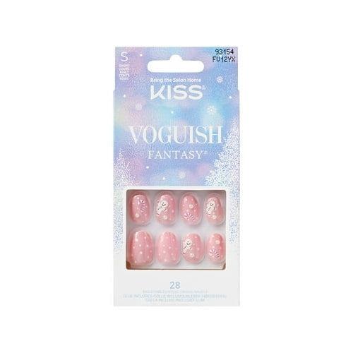 KISS Voguish Fantasy, Holiday Press on Nails, Happy Mittens, Pink, Short Oval, 28 Count