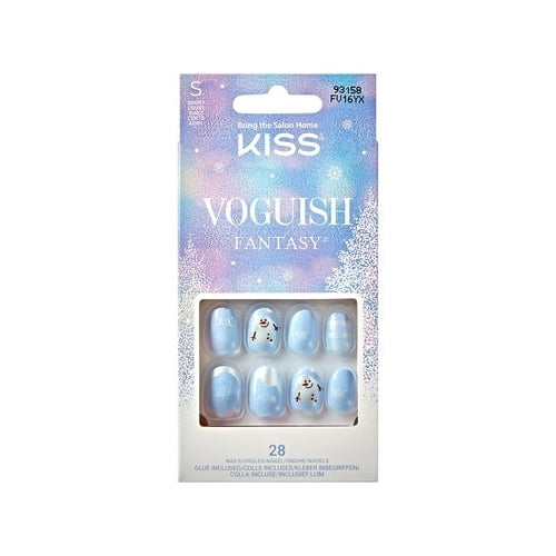 KISS Voguish Fantasy Holiday, Press on Nails, Snowman Nose, Blue, Short Oval, 28 Count