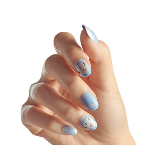 KISS Voguish Fantasy Holiday, Press on Nails, Snowman Nose, Blue, Short Oval, 28 Count