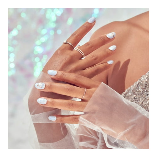 KISS Voguish Fantasy Holiday, Press on Nails, Snowman Nose, Blue, Short Oval, 28 Count