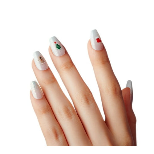 KISS Voguish Fantasy, Holiday Press on Nails, Fancy Elves, White, Short Coffin, 28 Count