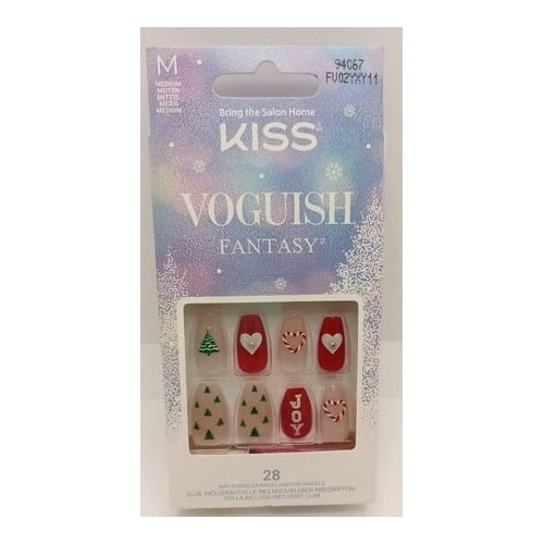 KISS Voguish Fantasy Holiday, Press on Nails, Time with You, Multicolor, Medium Coffin, 28 Count