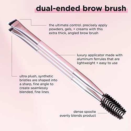 Real Techniques Dual-Ended Brow Brush, For Shaping & Filling Eyebrows, Travel-Friendly Spoolie & Liner Brush, Blend Natural, Full, or Laminated Brows, Luxury Applicator, Vegan, 1 Count