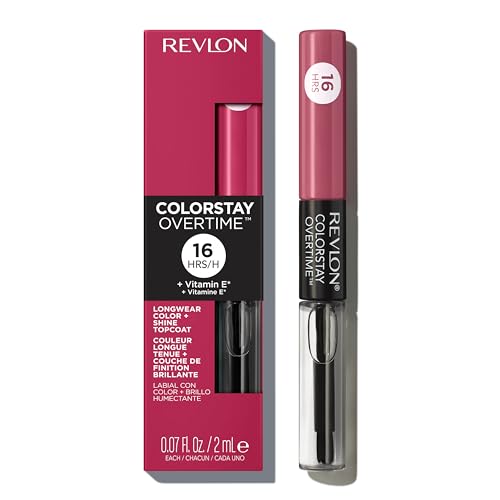 Revlon Liquid Lipstick with Clear Lip Gloss, ColorStay Overtime Lipcolor, Dual Ended with Vitamin E, 220 Unlimited Mulberry, 0.07 Fl Oz