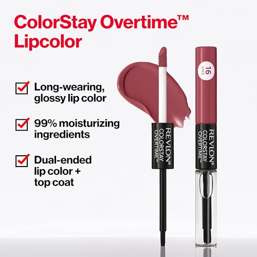 Revlon Liquid Lipstick with Clear Lip Gloss, ColorStay Overtime Lipcolor, Dual Ended with Vitamin E, 220 Unlimited Mulberry, 0.07 Fl Oz