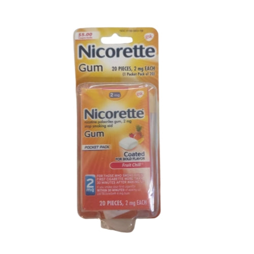Nicorette 2 mg Nicotine Gum to Help Stop Smoking - Fruit Chill Flavored Stop Smoking Aid, 20 Count EXP 01/2025