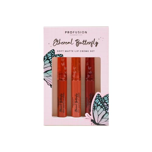 Profusion Cosmetics Empowered Butterfly Soft Matte Lip Creme Set is a Versatile Beauty Essential Trio of Soft Matte Lip Cremes for any Occasion, Providing Day to Night Elegance