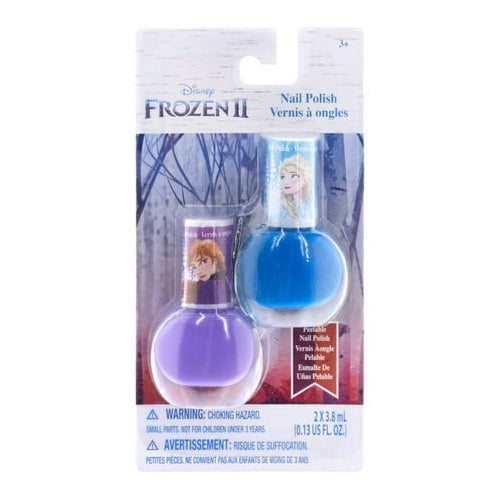 Disney Frozen 2pcs nail polish White-Light blue shimmer, blue chunky glitter-Purple or blue shimmer-Purple shimer.