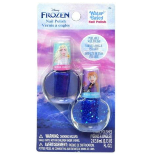 Disney Frozen 2pcs nail polish White-Light blue shimmer, blue chunky glitter-Purple or blue shimmer-Purple shimer.