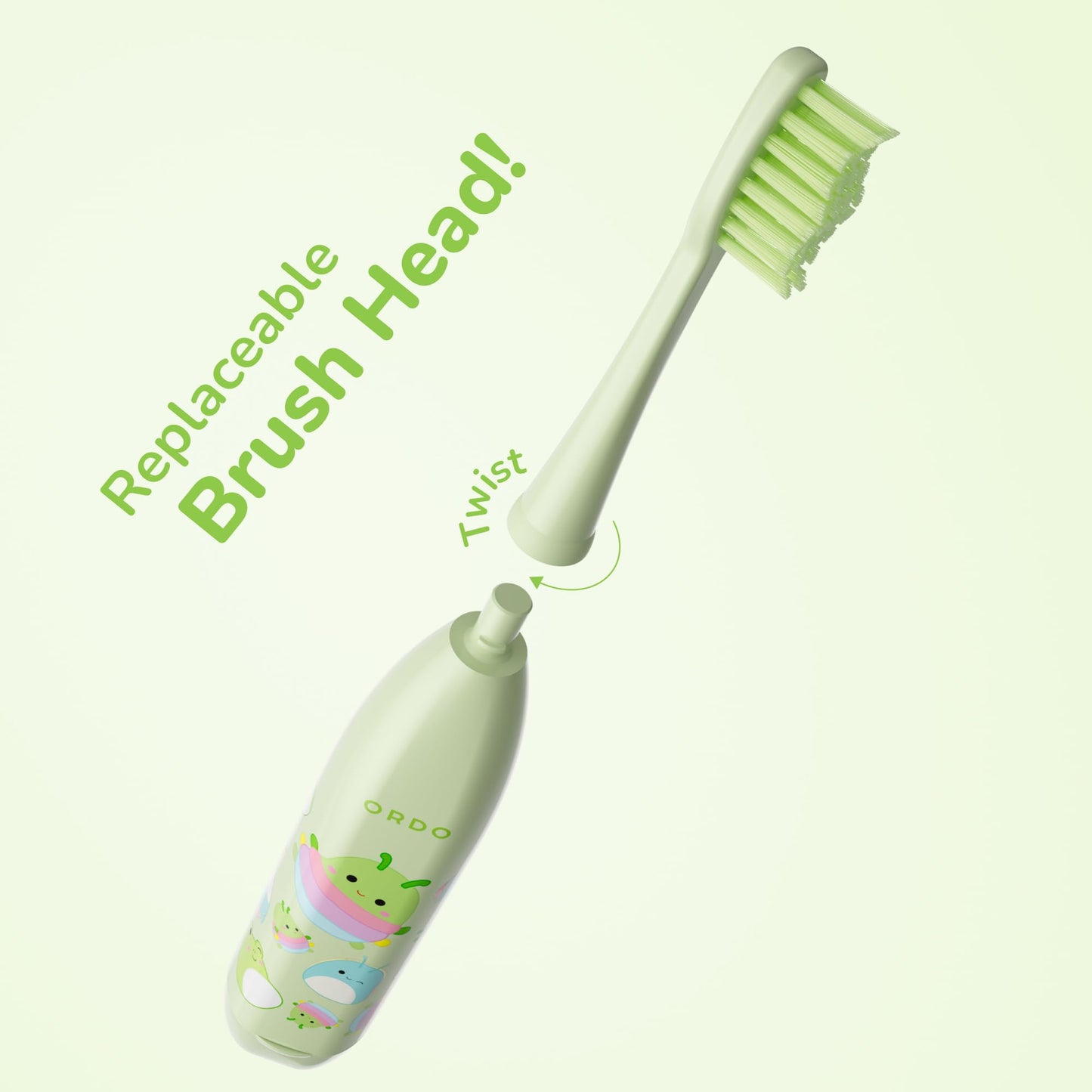 ORDO Squishmallows Toothbrush, Sonic Battery Toothbrushes for Kids, Soft Bristles, Extra Brush Head Inc, Gift for Kids Aged 4 Years and Up, Battery Included, Rutabaga