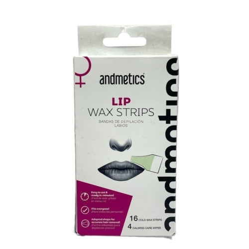 Andmetics Lip Wax Strips 16 Cold Wax Strips 4 Calming Care Wipes