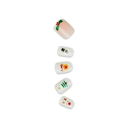 KISS imPRESS Holiday Press on Nails, Design, Holiday Playlist, White, Short Squoval, 30 Count