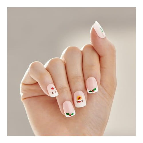 KISS imPRESS Holiday Press on Nails, Design, Holiday Playlist, White, Short Squoval, 30 Count