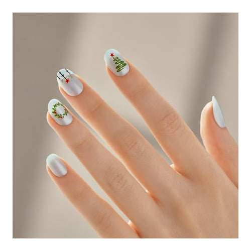 KISS imPRESS Holiday Press on Nails, Design, Frosty Tale, Blue, Short Oval, 30 Count