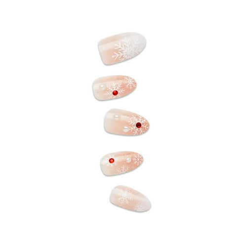KISS imPRESS Holiday Press on Nails, Design, Timeless Carols, Beige, Medium Almond, 30 Count
