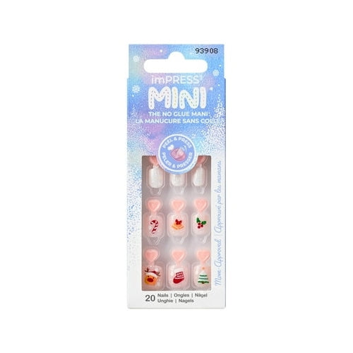 KISS imPRESS Holiday Press on Nails, Cozy Hugs, Pink, Kids Squoval, 20 Count