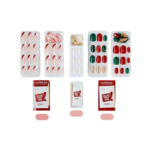 KISS imPRESS Press on Nails, Holiday Gift Set Holiday, Gift Set 03, Multicolor, Medium Almond, 90 Count