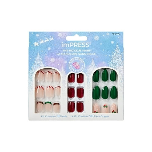 KISS imPRESS Press on Nails, Holiday Gift Set Holiday, Gift Set 04, Multicolor, Medium Almond, 90 Count