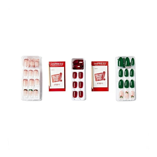 KISS imPRESS Press on Nails, Holiday Gift Set Holiday, Gift Set 04, Multicolor, Medium Almond, 90 Count