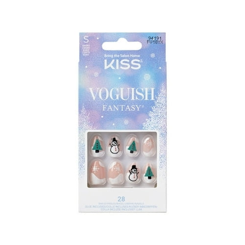 KISS Voguish Fantasy Holiday, Press on Nails, Bring Me Love, White, Short Almond, 28 Count