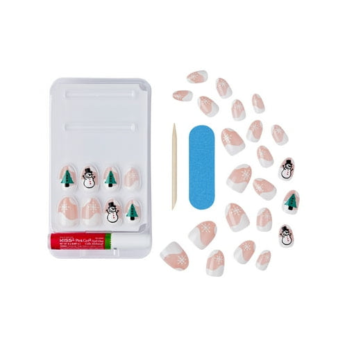 KISS Voguish Fantasy Holiday, Press on Nails, Bring Me Love, White, Short Almond, 28 Count