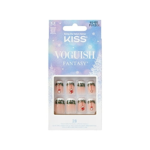 KISS Voguish Fantasy, Holiday Press on Nails, Nutty Elves, Multicolor, Medium Square, 28 Count