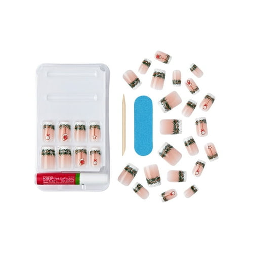 KISS Voguish Fantasy, Holiday Press on Nails, Nutty Elves, Multicolor, Medium Square, 28 Count