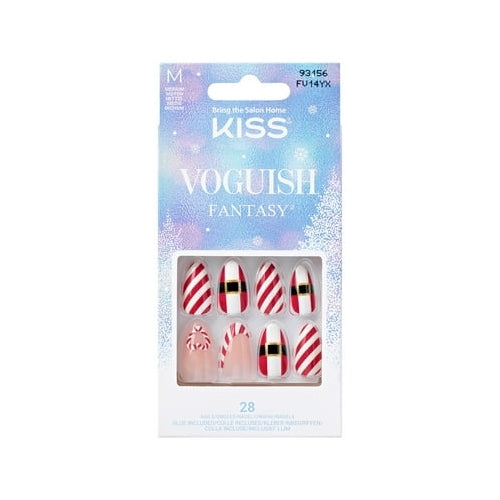 KISS Voguish Fantasy, Holiday Press on Nails, Jolly Jolly, Red, Medium Almond, 28 Count