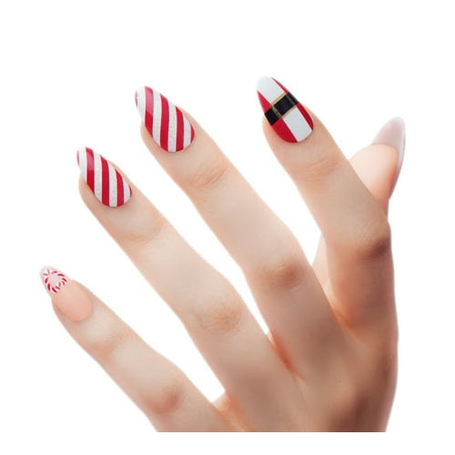 KISS Voguish Fantasy, Holiday Press on Nails, Jolly Jolly, Red, Medium Almond, 28 Count