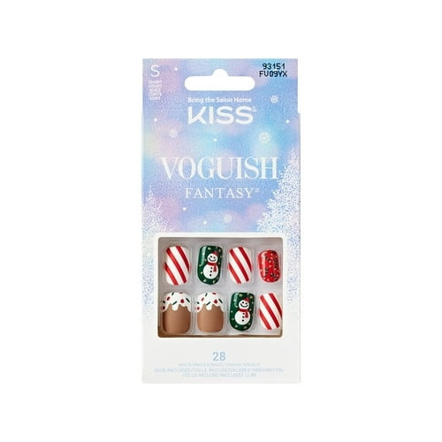 KISS Voguish Fantasy, Holiday Press on Nails, Silent Angels, Multicolor, Short Squoval, 28 Count
