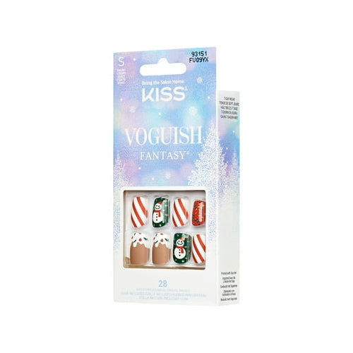 KISS Voguish Fantasy, Holiday Press on Nails, Silent Angels, Multicolor, Short Squoval, 28 Count