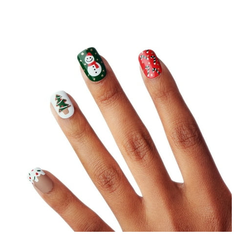 KISS Voguish Fantasy, Holiday Press on Nails, Silent Angels, Multicolor, Short Squoval, 28 Count
