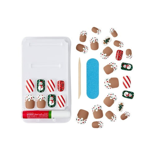 KISS Voguish Fantasy, Holiday Press on Nails, Silent Angels, Multicolor, Short Squoval, 28 Count