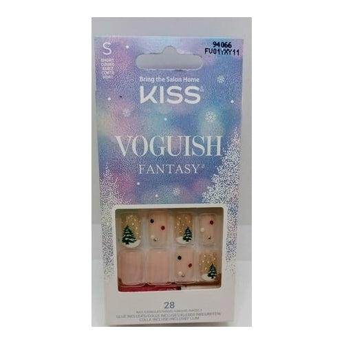 KISS Voguish Fantasy Holiday, Press on Nails, I'll be Home, Beige, Short Squoval, 28 Count