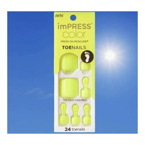 Impress Kiss Color Press-On Bright Shiny Neon Yellow Pedicure Toe Nails IMT500X Got it
