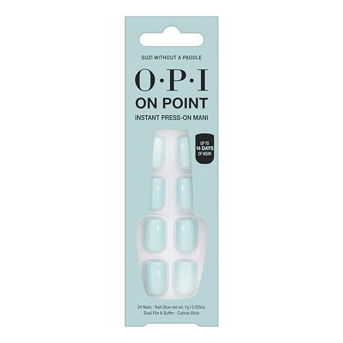 OPI On Point Suzi Without a Paddle | Short Round Light Pastel Blue Press On Nails | With Nail Glue | Long Lasting, Reusable, Non-damaging