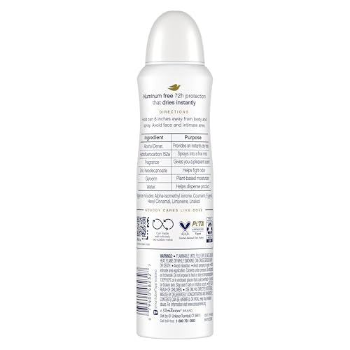 Dove 0% Aluminum Deodorant Spray Coconut & Pink Jasmine For 48 Hour Protection Aluminum Free Deodorant 4 oz