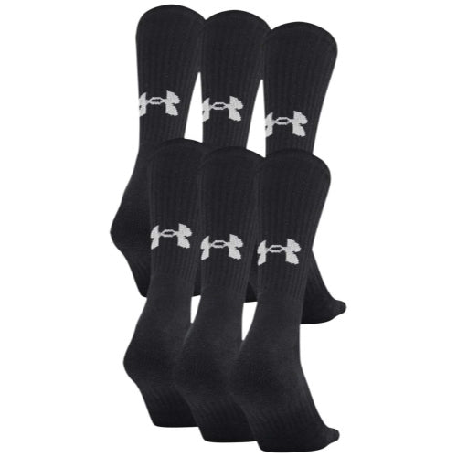 Under Armour Adult Training Cotton Crew Socks, Multipairs , Black (6-Pairs) , Large
