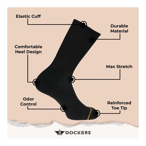 Dockers Men's Performance Socks - 6-Pairs Athletic and Dress Crew Socks, Tan Multi, Shoe Size 6-12.5