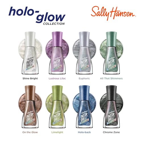 Sally Hansen Insta-Dri Holo-Glow, Euphoric, Quick Dry, Long Lasting, Semi Opaque, Holographic Silver Nail Polish
