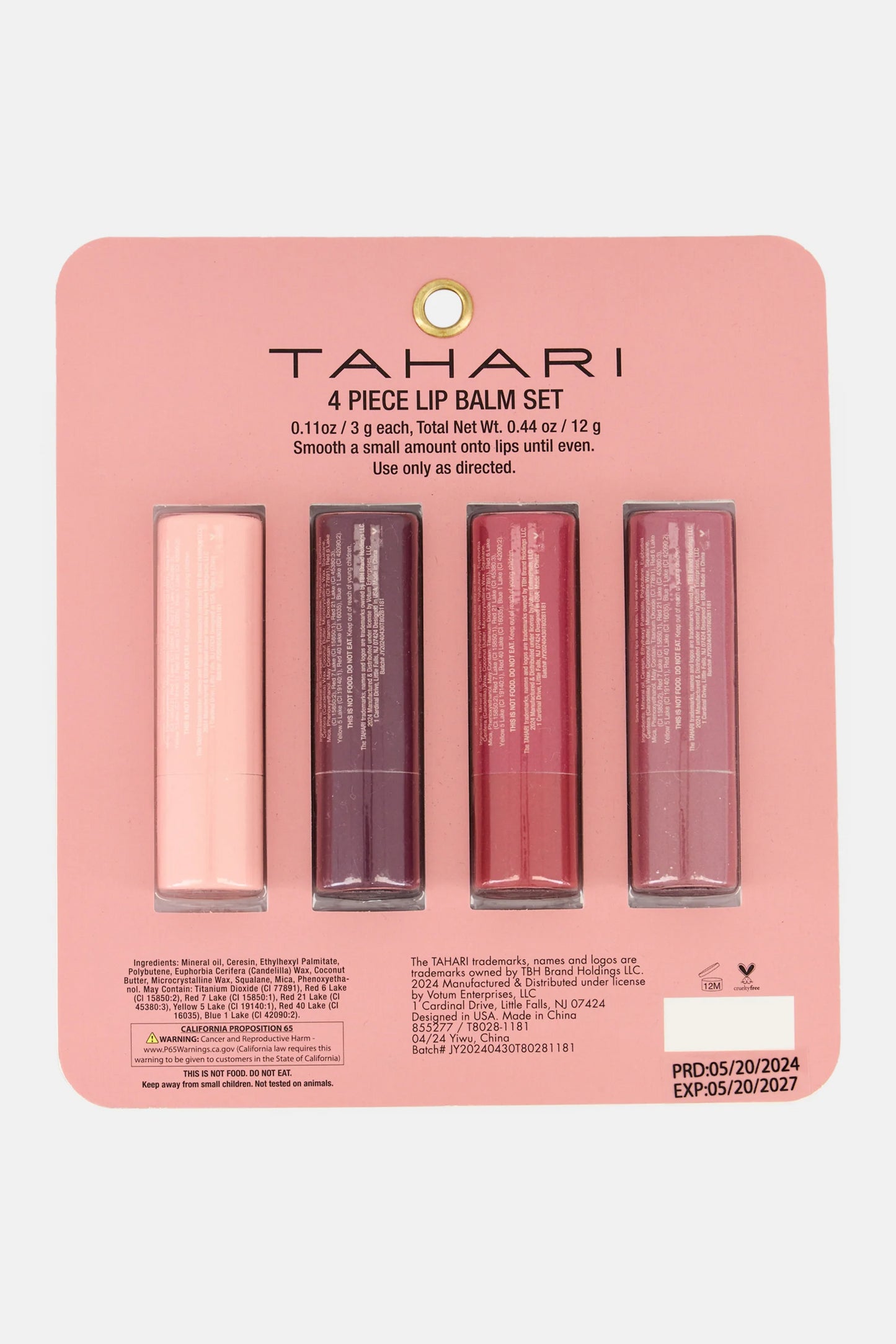 TAHARI Limited Edition Moisturizing Soothing Lip Balm Set with Vitamin E