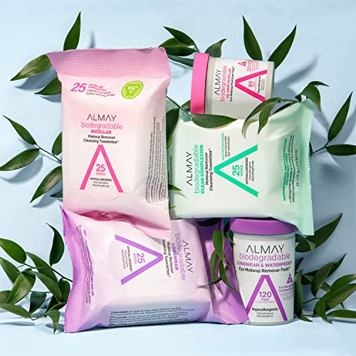 Almay Makeup Remover Cleansing Towelettes, Clear Complexion Wipes for Oily & Acne Prone Skin, Hypoallergenic, Cruelty- & Fragrance-Free, 25 Count