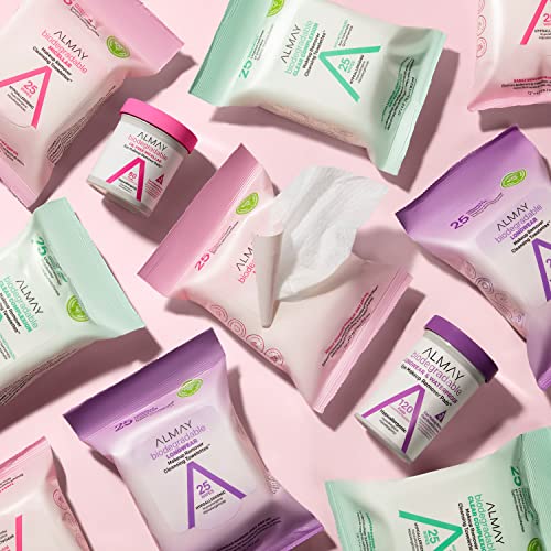 Almay Makeup Remover Cleansing Towelettes, Clear Complexion Wipes for Oily & Acne Prone Skin, Hypoallergenic, Cruelty- & Fragrance-Free, 25 Count